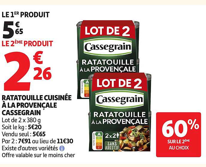 Ratatouille cuisinée à la Provençale Cassegrain