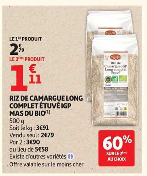 RIZ DE CAMARGUE LONG COMPLET ÉTUVÉ IGP MAS DU BIO