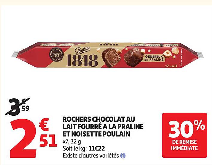 ROCHERS CHOCOLAT AU LAIT FOURRÉ À LA PRALINE ET NOISETTE POULAIN