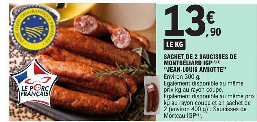 SACHET DE 2 SAUCISSES DE MONTBÉLIARD IGP "JEAN-LOUIS AMIOTTE"
