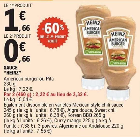 SAUCE “HEINZ” American burger ou Pita 230 g.