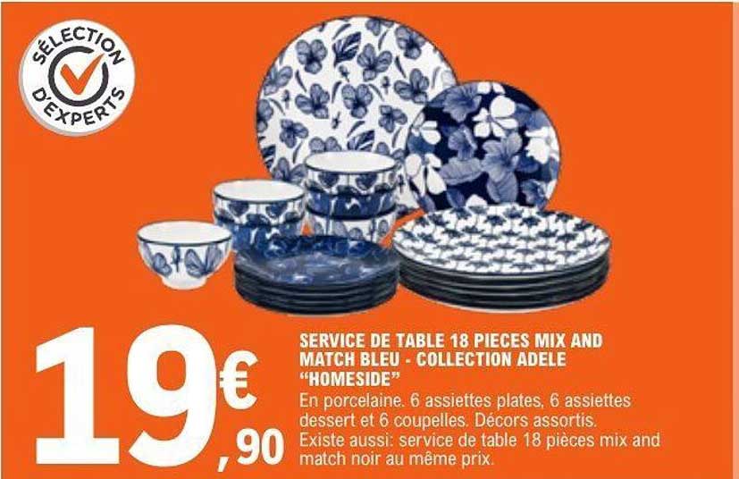 SERVICE DE TABLE 18 PIECES MIX AND MATCH BLEU - COLLECTION ADELE "HOMESIDE"