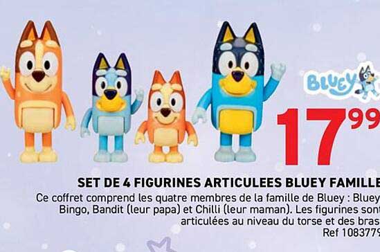 SET DE 4 FIGURINES ARTICULÉES BLUEY FAMILLE