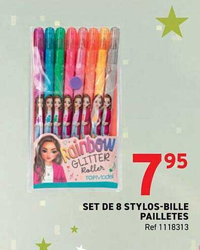 SET DE 8 STYLOS-BILLE PAILLETES