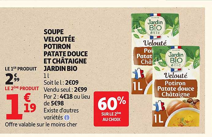 SOUPE VELOUTÉE POTIRON PATATE DOUCE ET CHÂTAIGNE JARDIN BIO
