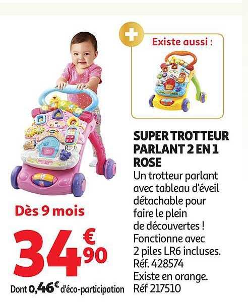 SUPER TROTTEUR PARLANT 2 EN 1 ROSE