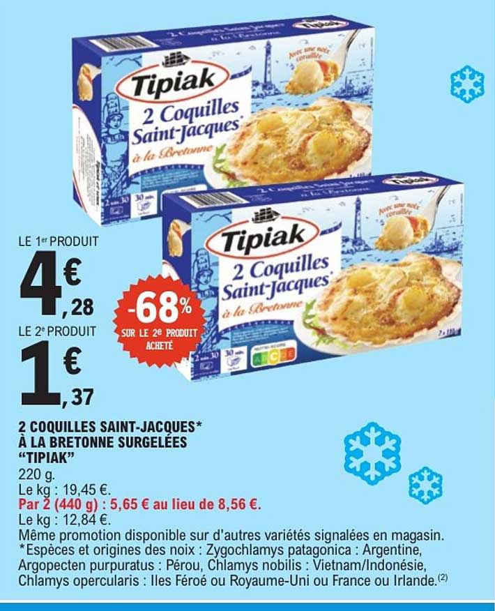 2 Coquilles Saint-Jacques à la bretonne surgelées «Tipiak»