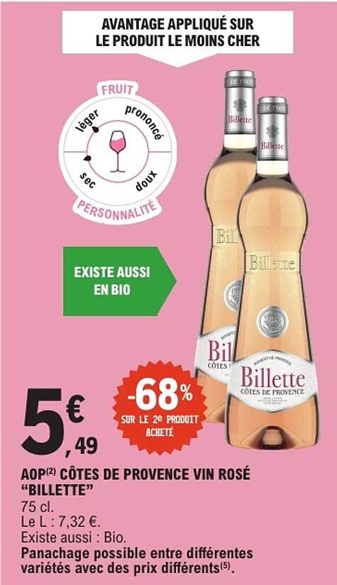 AOP(2) CÔTES DE PROVENCE VIN ROSÉ “BILLETTE”