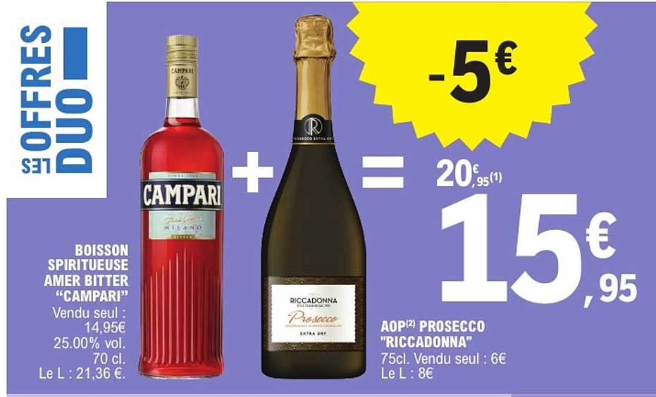Boisson spiritueuse amer bitter "CAMPARI" + AOP(2) PROSECCO "RICCADONNA"