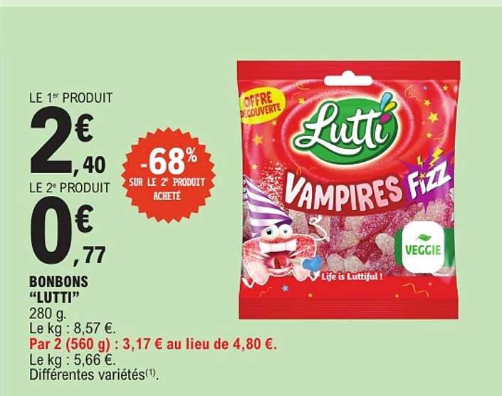 BONBONS “LUTTI” 280 g. Le kg : 8,57 €.
