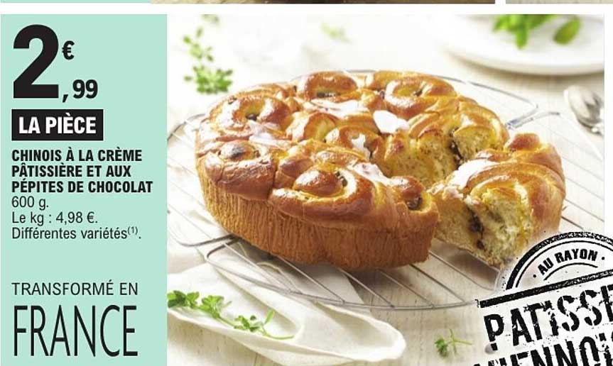 CHINOIS À LA CRÈME PÂTISSIÈRE ET AUX PÉPITES DE CHOCOLAT