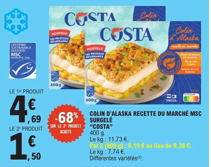 COLIN D'ALASKA RECETTE DU MARCHÉ MSC SURGELÉ "COSTA"