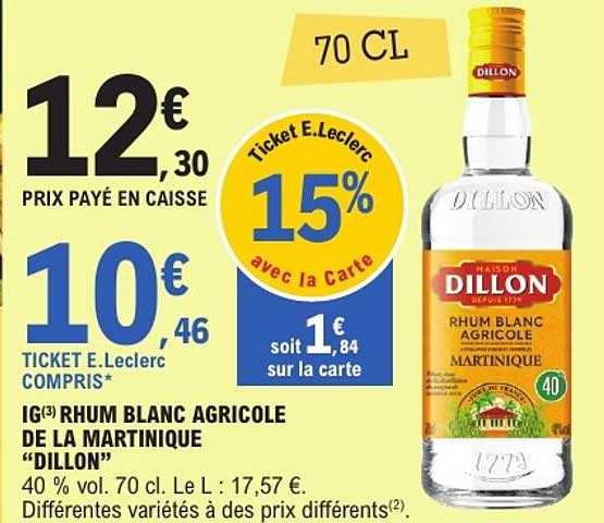 IG(3) RHUM BLANC AGRICOLE DE LA MARTINIQUE “DILLON”