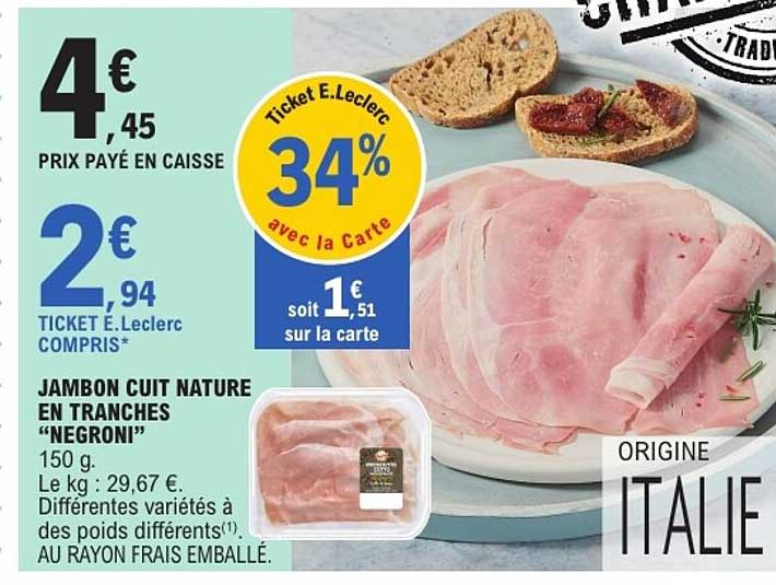 JAMBON CUIT NATURE EN TRANCHES “NEGRONI”