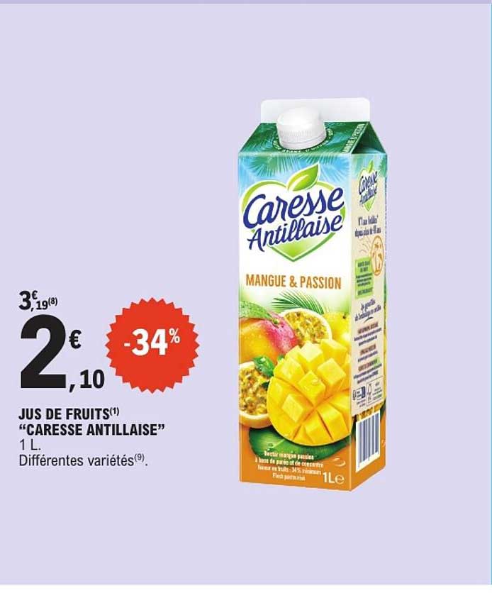 JUS DE FRUITS “CARESSE ANTILLAISE” 1 L. Différentes variétés