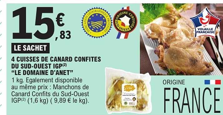 LE SACHET 4 CUISSES DE CANARD CONFITES DU SUD-OUEST IGP(2) “LE DOMAINE D'ANET”