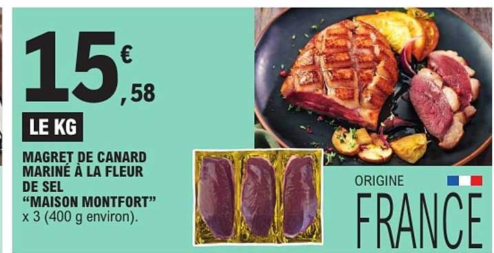 MAGRET DE CANARD MARINÉ À LA FLEUR DE SEL “MAISON MONTFORT” x 3 (400 g environ)