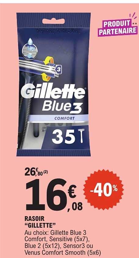 RASOIR “GILLETTE” Au choix: Gillette Blue 3 Comfort, Sensitive (5x7), Blue 2 (5x12), Sensor3 ou Venus Comfort Smooth (5x6)