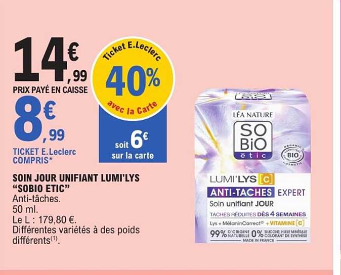 SOIN JOUR UNIFIANT LUMI’LYS “SOBIO ETIC”
