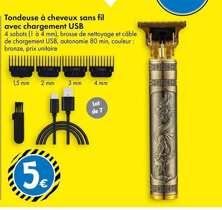 Tondeuse à cheveux sans fil avec chargement USB