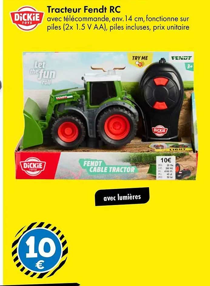 Tracteur Fendt RC avec télécommande, env. 14 cm, fonctionne sur piles (2x 1.5 V AA), piles incluses, prix unitaire