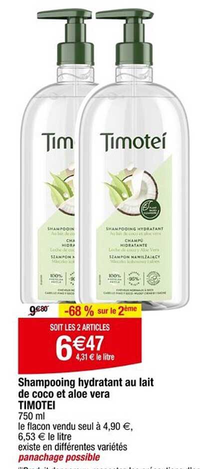 Shampooing hydratant au lait de coco et aloe vera TIMOTEI