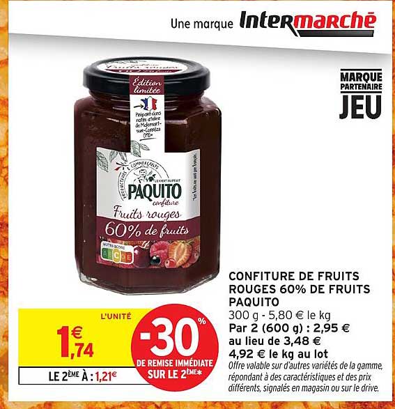 CONFITURE DE FRUITS ROUGES 60% DE FRUITS PAQUITO