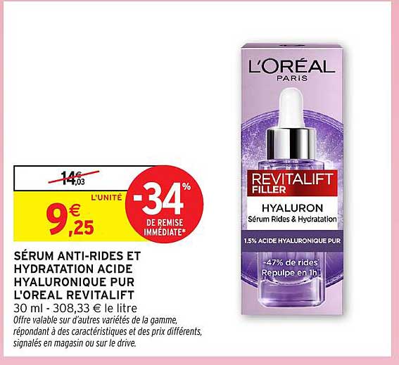 Promo Sérum Anti-Rides Et Hydratation Acide Hyaluronique Pur L'oréal ...