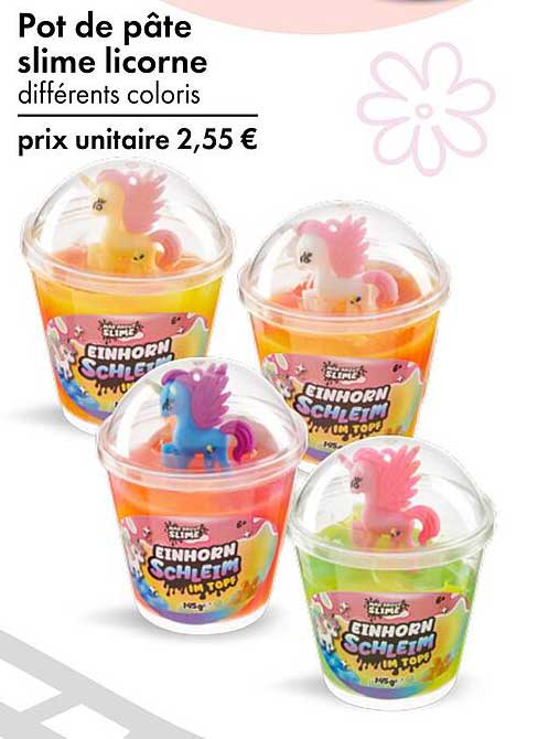 Pot de pâte slime licorne différents coloris