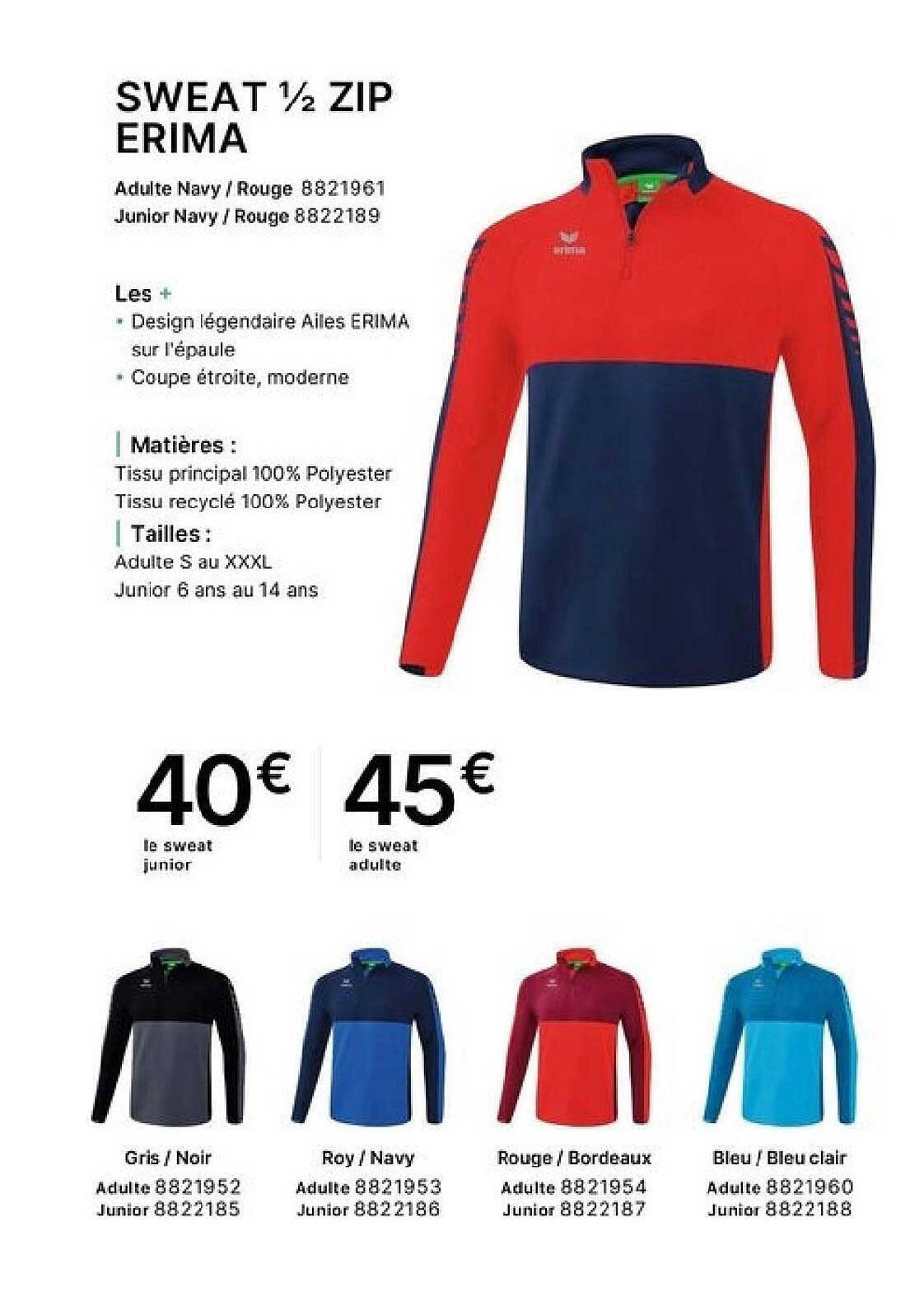 SWEAT ½ ZIP ERIMA
