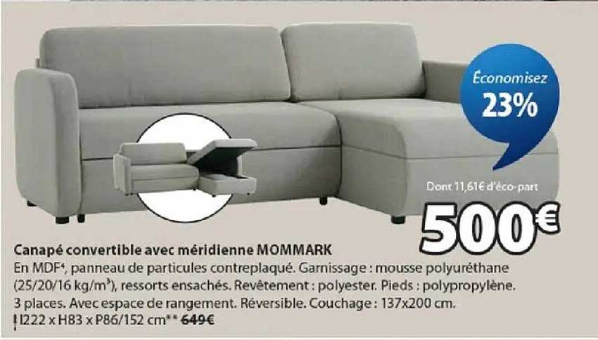 Canapé convertible avec méridienne MOMMARK