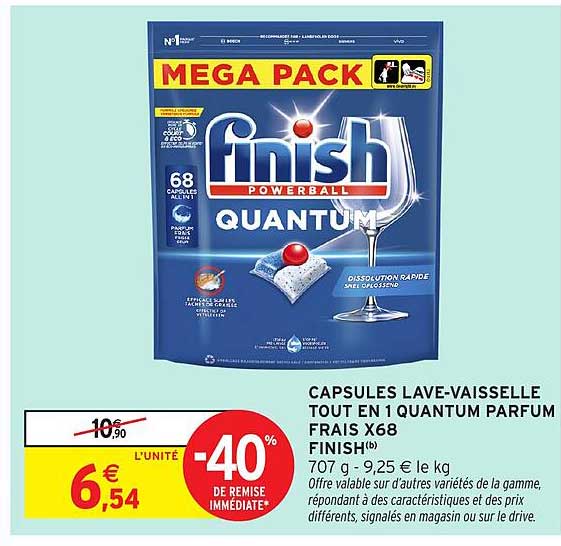 CAPSULES LAVE-VAISSELLE TOUT EN 1 QUANTUM PARFUM FRAIS X68 FINISH