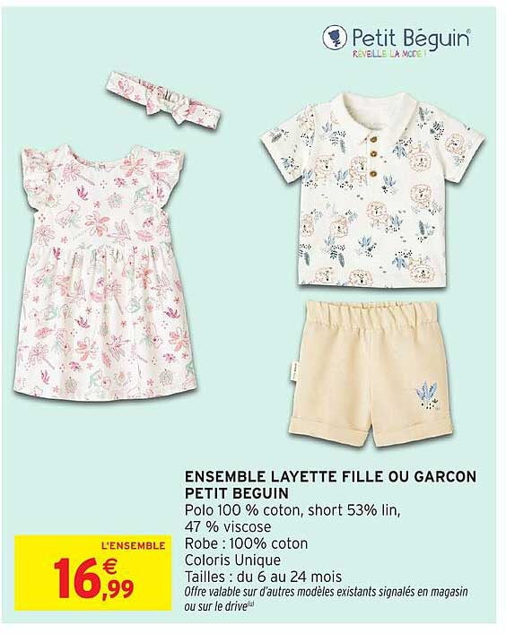 Promo Ensemble Layette Fille Ou Garcon Petit Beguin chez Intermarché ...