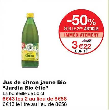 Jus de citron jaune Bio “Jardin Bio étic”
