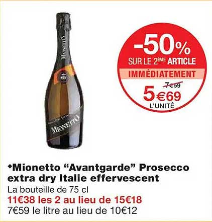 Mionetto “Avantgarde” Prosecco extra dry Italie effervescent
