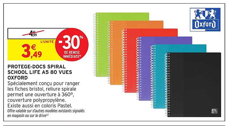 PROTEGE-DOCS SPIRAL SCHOOL LIFE A5 80 VUES OXFORD
