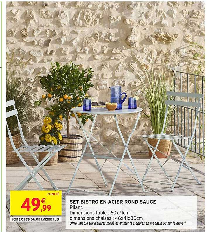 Promo Set Bistro En Acier Rond Sauge chez Intermarché - 123Catalogue.fr