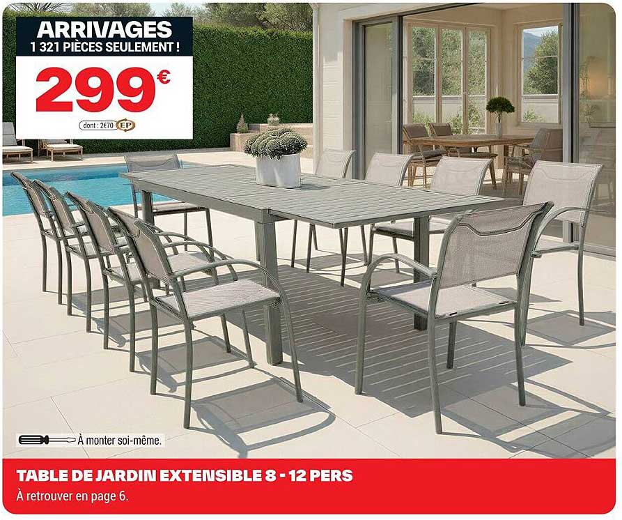 Promo Table De Jardin Extensible 8 - 12 Pers chez Brico Dépôt ...