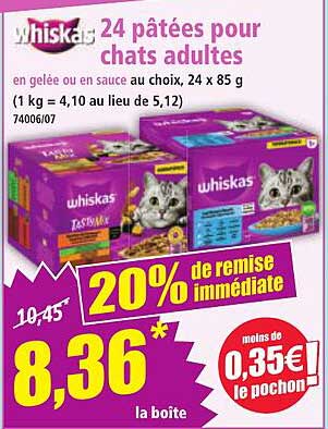 24 pâtées pour chats adultes en gelée ou en sauce au choix, 24 x 85 g