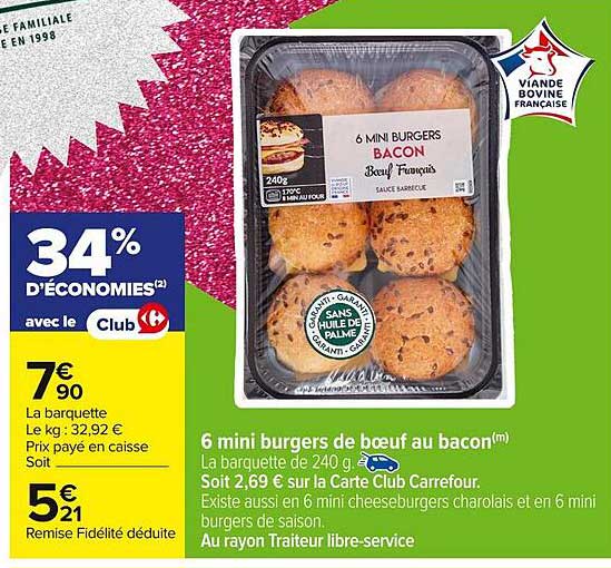 6 mini burgers de boeuf au bacon