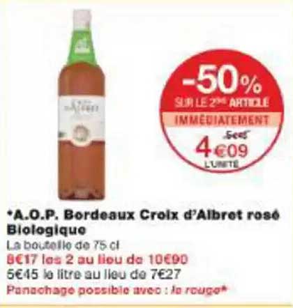 *A.O.P. Bordeaux Croix d'Albret rosé Biologique
