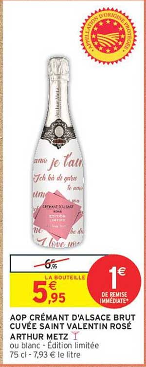 AOP CRÉMANT D'ALSACE BRUT CUVÉE SAINT VALENTIN ROSÉ ARTHUR METZ