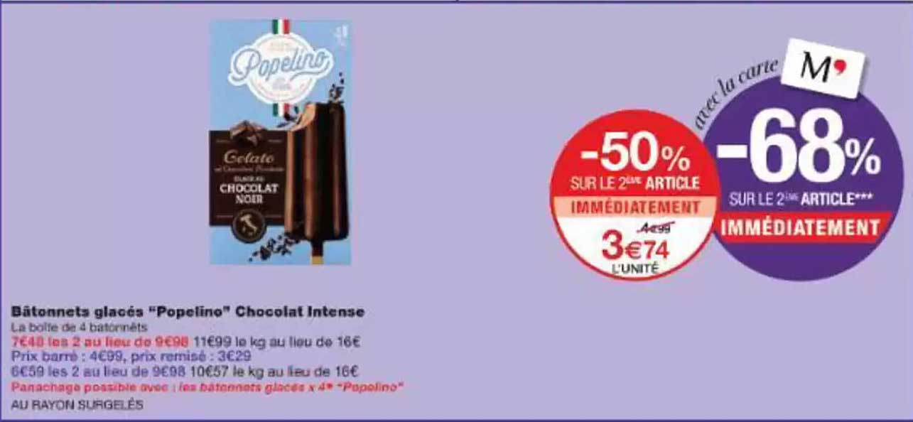 Bâtonnets glacés "Popelino" Chocolat Intense