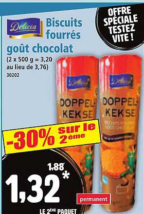 Biscuits fourrés goût chocolat