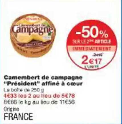Camembert de campagne "Président" affiné à cœur