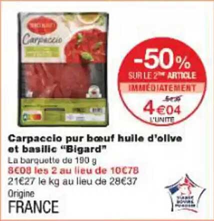 Carpaccio pur bœuf huile d'olive et basilic "Bigard"