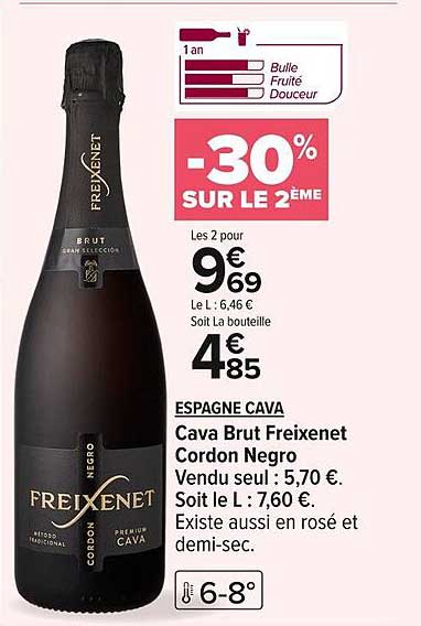 Cava Brut Freixenet Cordon Negro -30% SUR LE 2ÈME