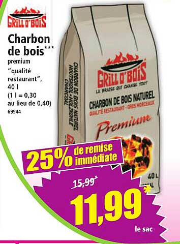Charbon de bois*** premium "qualité restaurant", 40 l