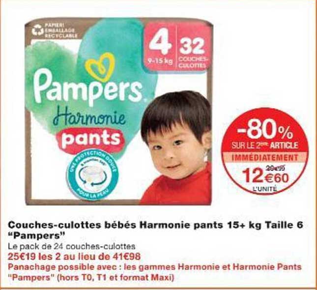 Couches-culottes bébés Harmonie pants 15+ kg Taille 6 “Pampers”