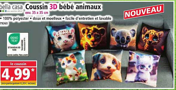 Coussin 3D bébé animaux